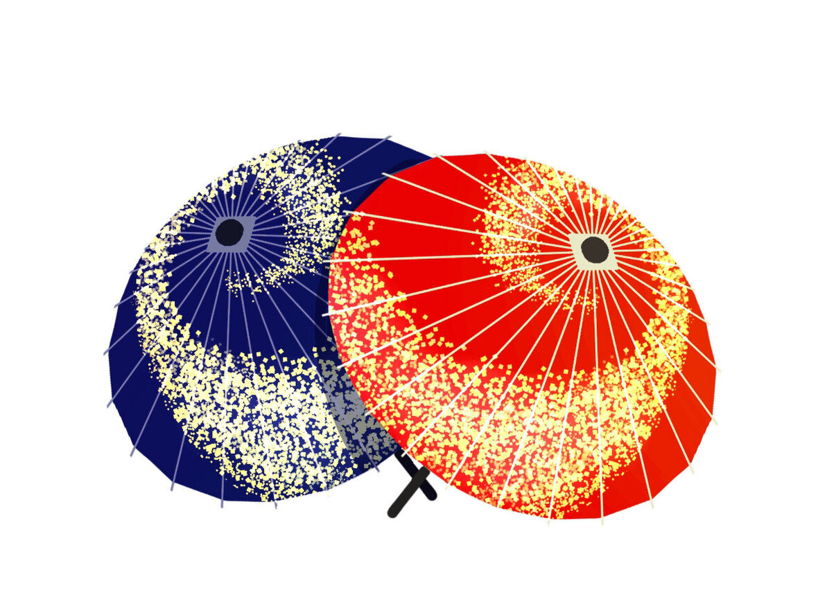 イメージイラスト：和傘が2つ並んでいる