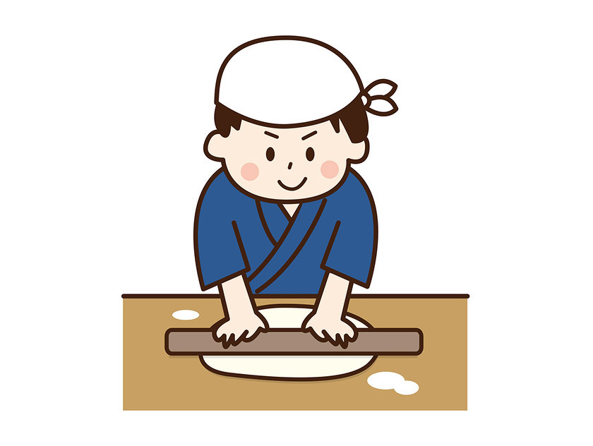 イラスト：そば打ちをしている男性